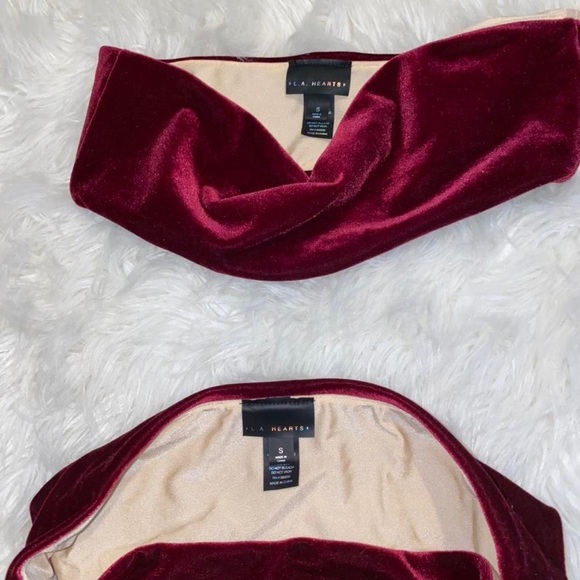 LA Hearts by PacSun burgundy velvet bandeau high waisted  bikini - size S - Picture 4 of 4